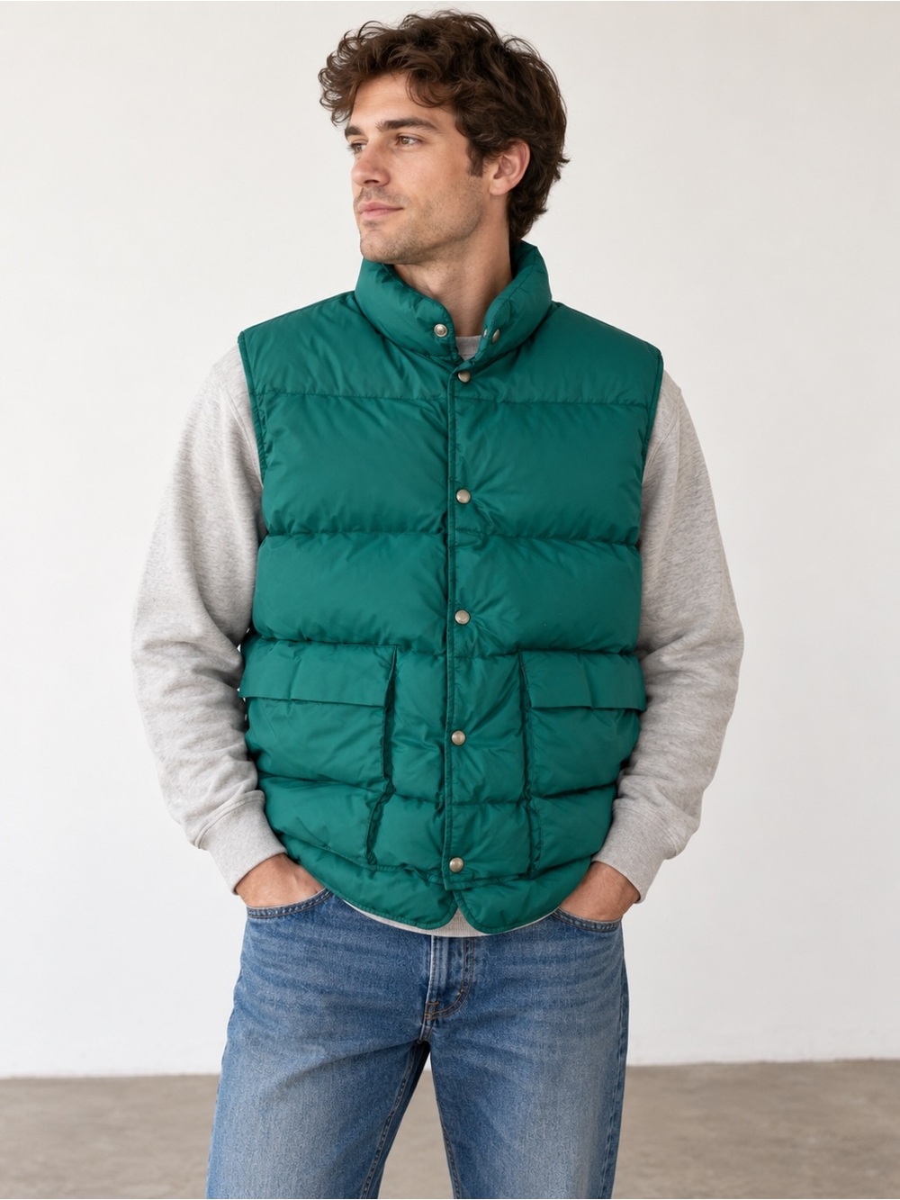 Vintage L.L.Bean Goose Down Puffer Vest Men's Large Long Teal Green USA Outdoor